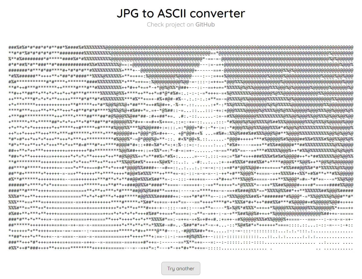 jpg-to-ascii converter rendering a photo as ASCII art